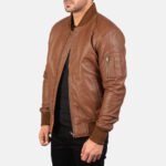 Bomia Ma-1 Brown Leather Bomber Jacket - Image 2