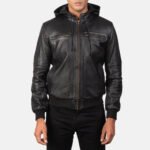 Bouncer Biz Black Leather Bomber Jacket - Image 3