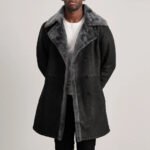 Charles Distressed Black Leather Shearling Double-Breasted Coat