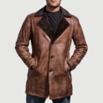 Cinnamon Distressed Leather Fur Coat - Image 3