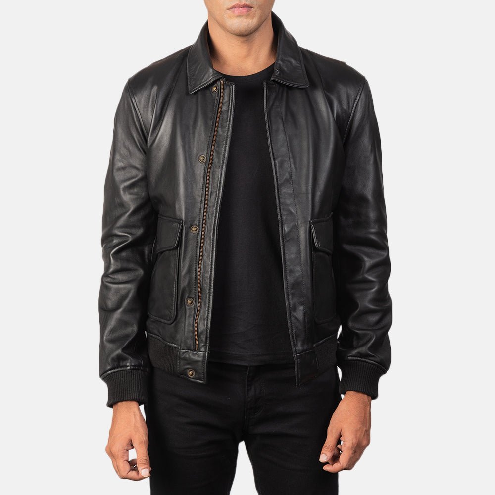 Men_s_Coffmen_Black_Leather_Bomber_Jacket5788-4_15c32410-4b6b-41c7-9948-8a7247822c0b_1024x1024.jpg Coffmen Black A2 Leather Bomber Jacket - Image 1