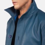 Columbus Blue Leather Bomber Jacket - Image 6