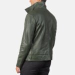 Columbus Green Leather Bomber Jacket - Image 5