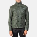 Columbus Green Leather Bomber Jacket - Image 4