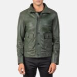 Columbus Green Leather Bomber Jacket