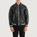 Cooper Black Leather Varsity Jacket - Image 4