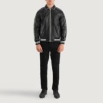 Cooper Black Leather Varsity Jacket - Image 3