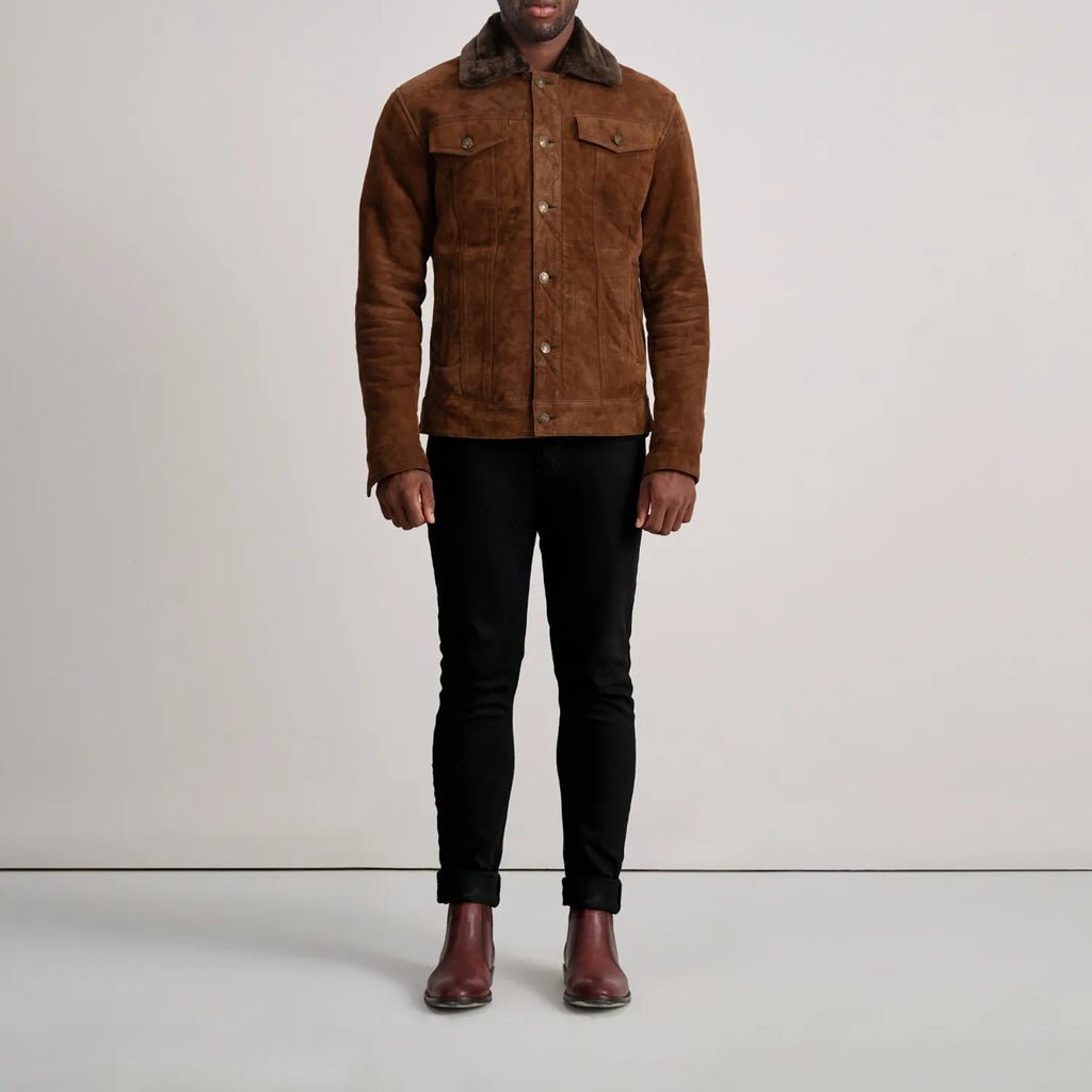 Dallis Brown Suede Shearling Trucker Jacket - Image 3