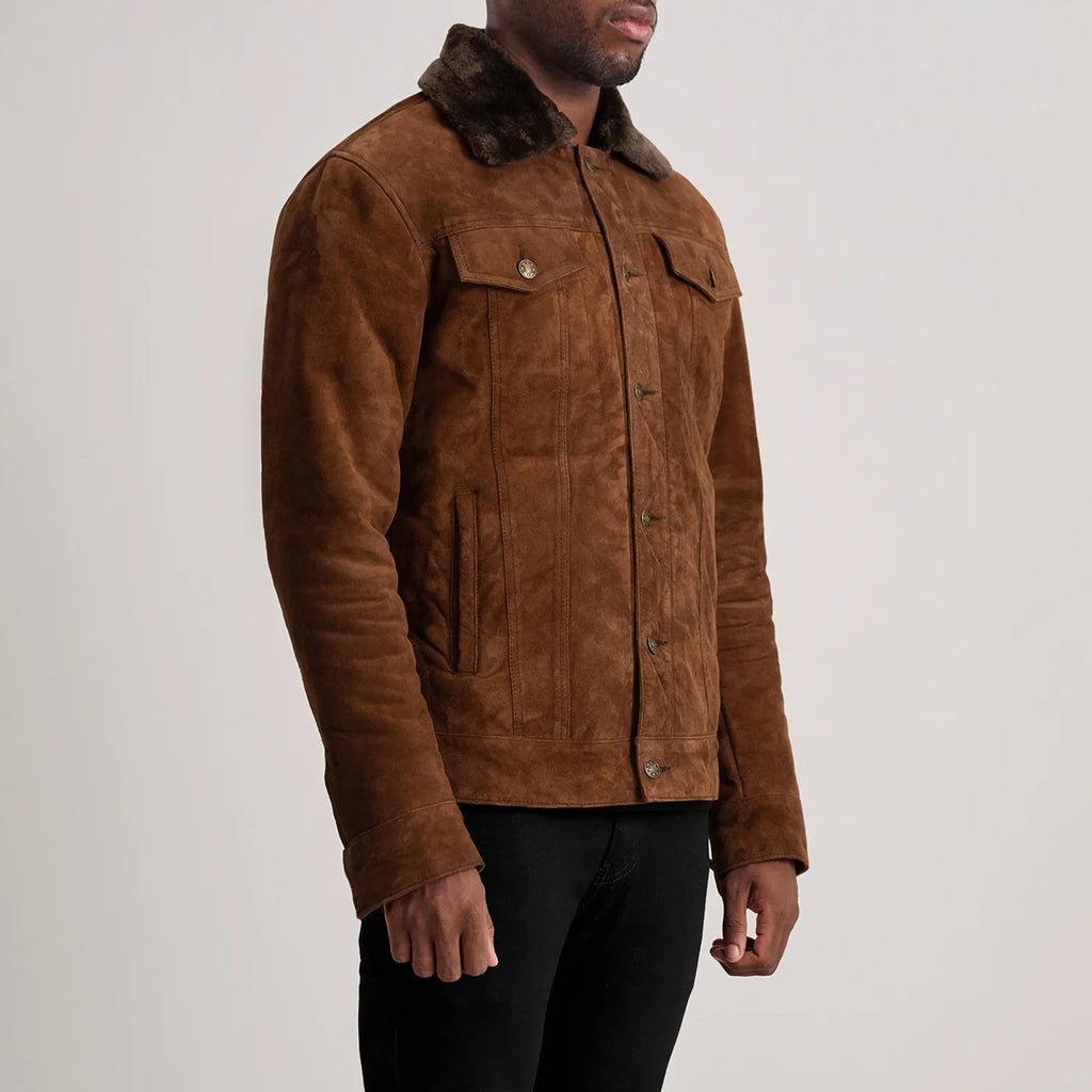 Dallis Brown Suede Shearling Trucker Jacket - Image 2