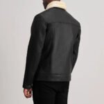 Dallis Distressed Black Leather Shearling Trucker Jacket - Image 4