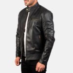 Dean Black Leather Biker Jacket - Image 2
