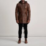 Delvin Distressed Brown Leather Parka - Image 3