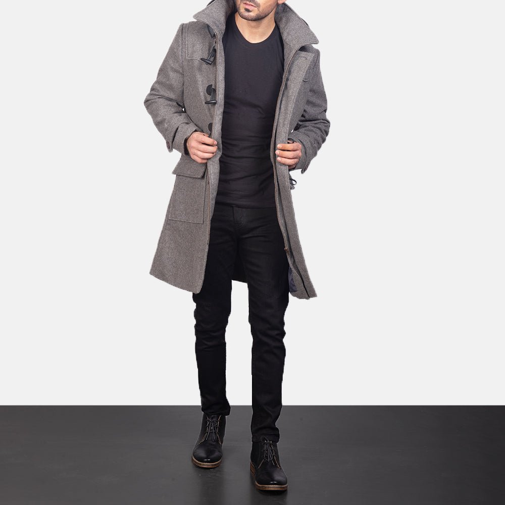 Men_s_Duffle_Grey_Wool_Coat-3_907bc733-2ab0-41e8-8e6d-267ffbb497fe_1024x1024.jpg Drake Grey Wool Hooded Duffle Coat - Image 1