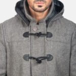 Drake Grey Wool Hooded Duffle Coat - Image 6