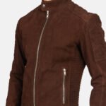 Fernando Quilted Brown Suede Biker Jacket - Image 6