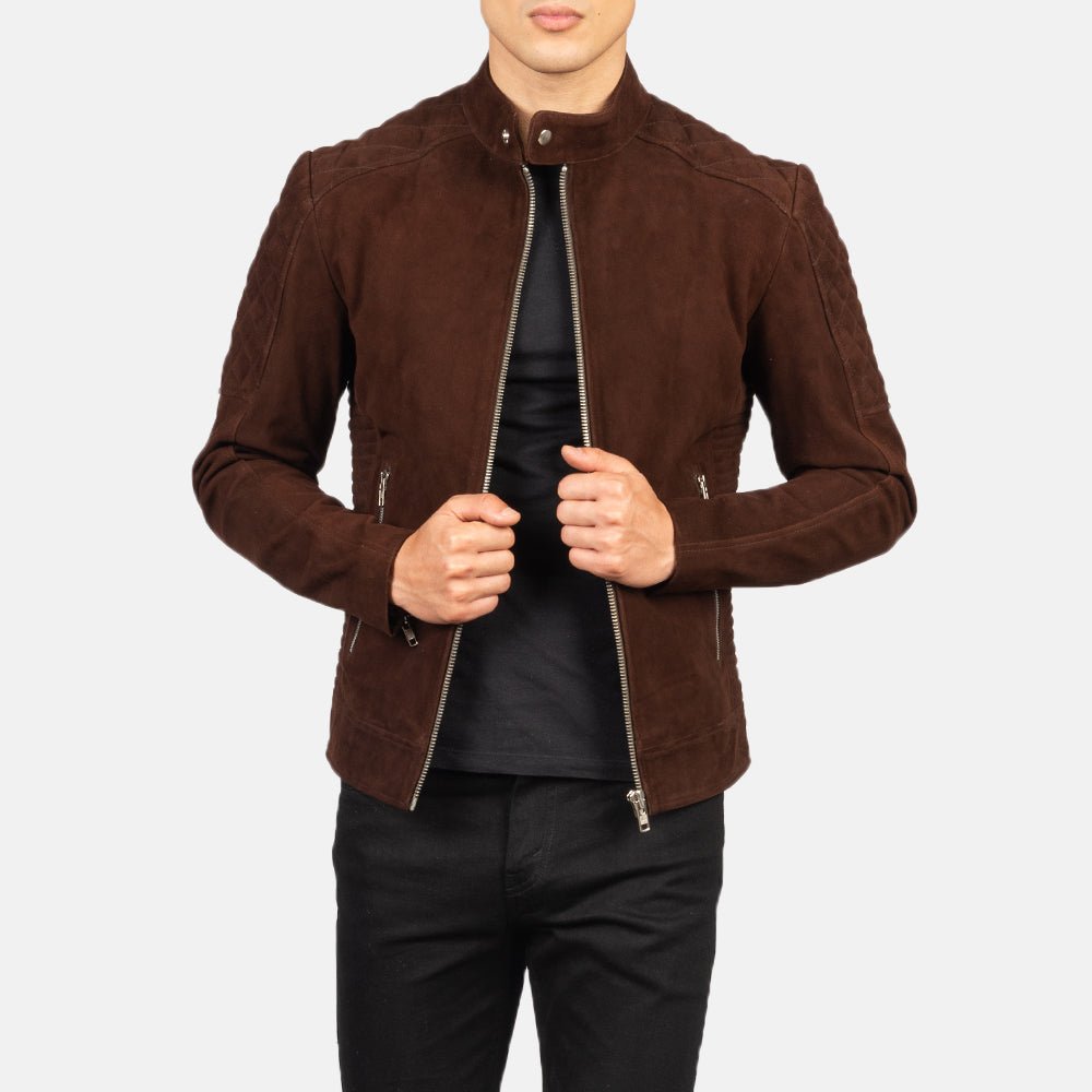 Fernando Quilted Brown Suede Biker Jacket - Image 1