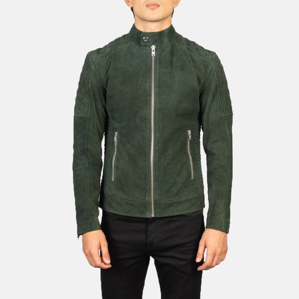 Fernando Quilted Green Suede Biker Jacket - Image 4