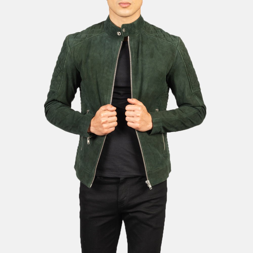 Men_s_Fernando_Quilted_Green_Suede_Biker_Jacket_Open_Front_4f1fe6ed-b4b2-4514-bfbd-15e5d37a6592_1024x1024.jpg Fernando Quilted Green Suede Biker Jacket - Image 1