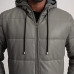 Floyd Grey Hooded Leather Puffer Coat - Image 4