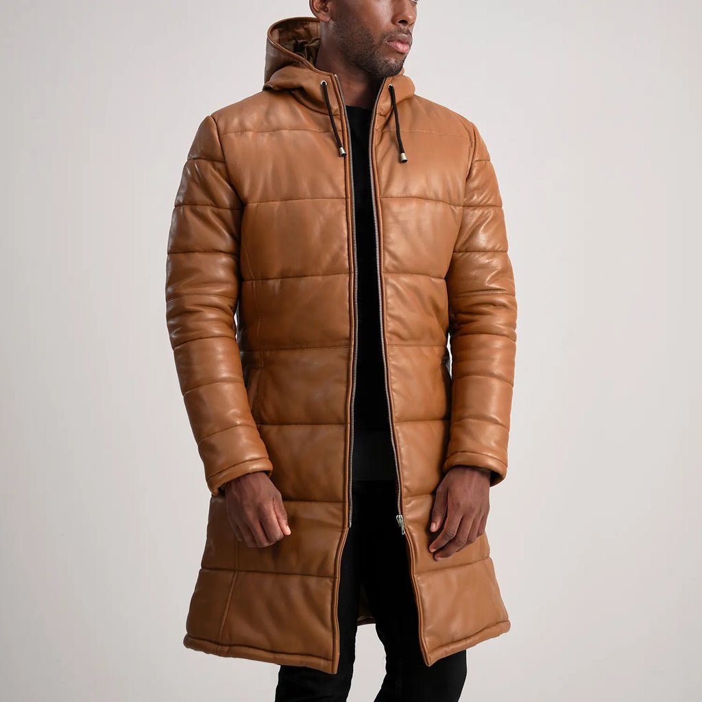 Men_s_Floyd_Tan_Hooded_Leather_Puffer_Coat_Open_Front-4-1734077279201_1024x1024.jpg Floyd Tan Hooded Leather Puffer Coat - Image 1