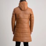Floyd Tan Hooded Leather Puffer Coat - Image 5