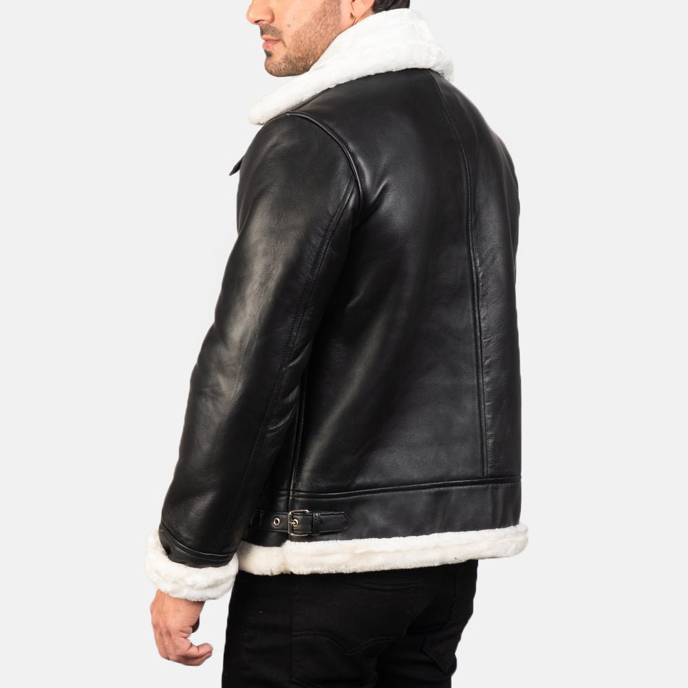 Francis B-3 Black & White Leather Bomber Jacket - Image 5