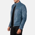 Gatsby Blue Leather Biker Jacket - Image 2