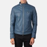 Gatsby Blue Leather Biker Jacket - Image 4