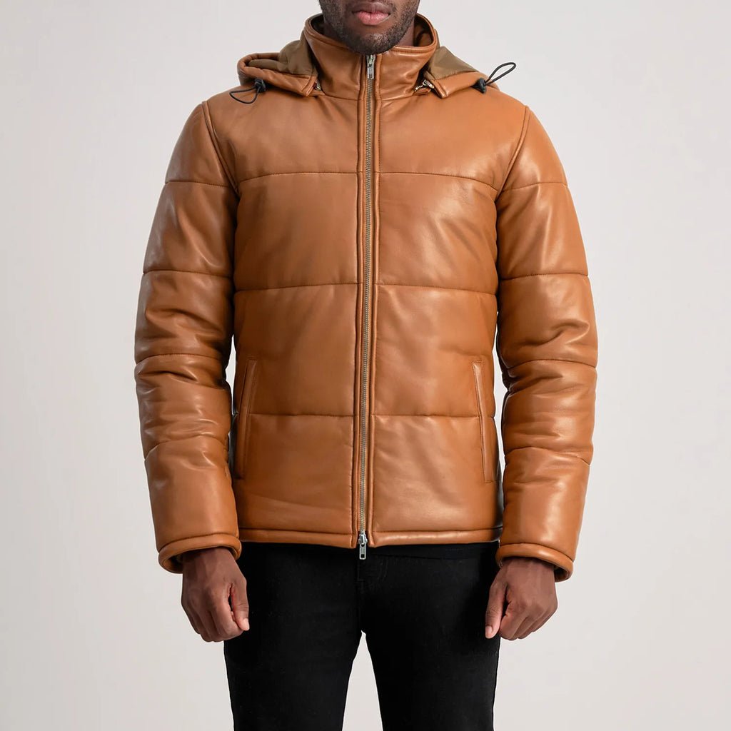Gordon Tan Hooded Leather Puffer Jacket - Image 4