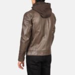 Hector Brown Hooded Leather Biker Jacket - Image 5