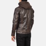 Hector Vintage Brown Hooded Leather Biker Jacket - Image 5