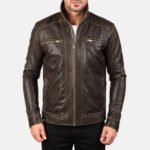 Hudson Brown Leather Biker Jacket - Image 4