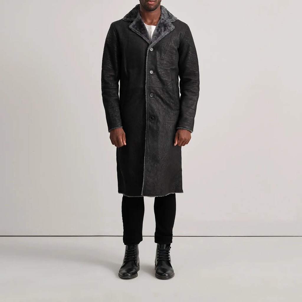 Kolby Distressed Black Leather Shearling Coat - Image 3
