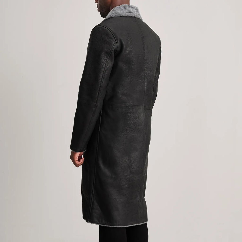Kolby Distressed Black Leather Shearling Coat - Image 5