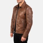 Lavendard Brown Leather Biker Jacket - Image 2