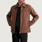 Lavendard Matte Brown Leather Biker Jacket