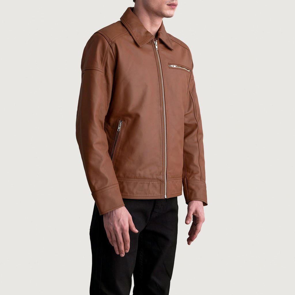 Lavendard Matte Brown Leather Biker Jacket - Image 2