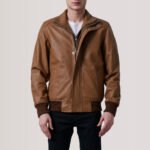 Lester Tan Leather Bomber Jacket - Image 4