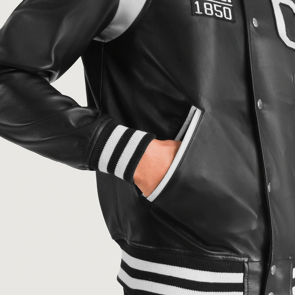 Liberte California Black Leather Varsity Jacket - Image 6