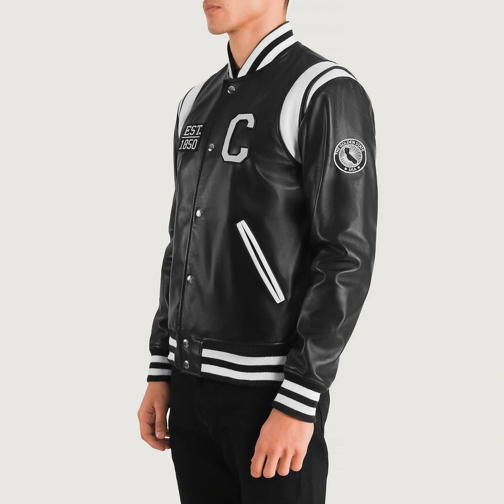 Liberte California Black Leather Varsity Jacket - Image 2