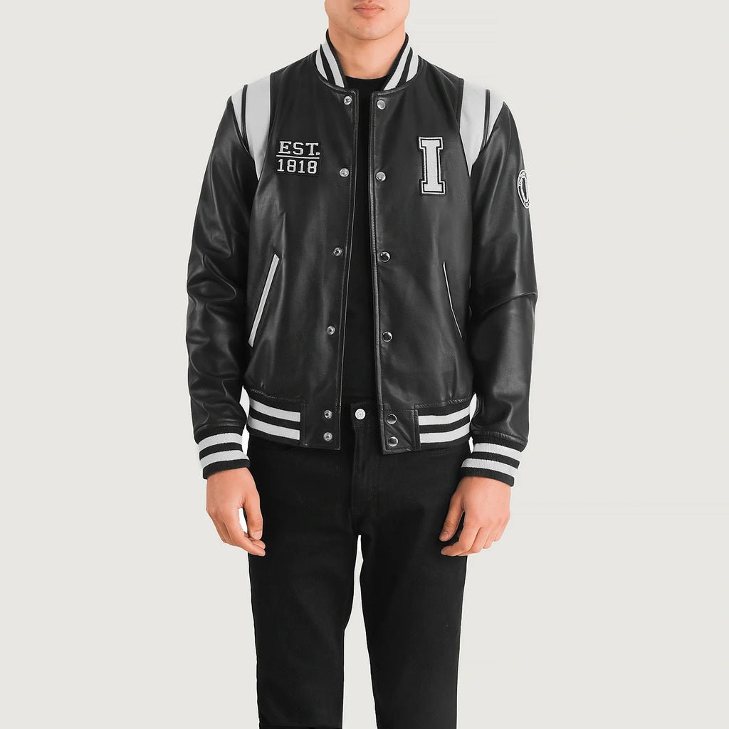 Liberte Illinois Black Leather Varsity Jacket - Image 1