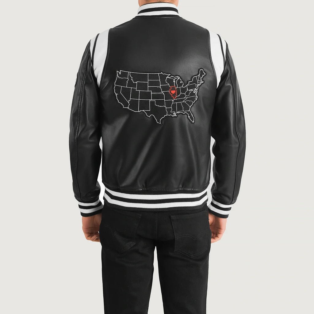 Liberte Illinois Black Leather Varsity Jacket - Image 5