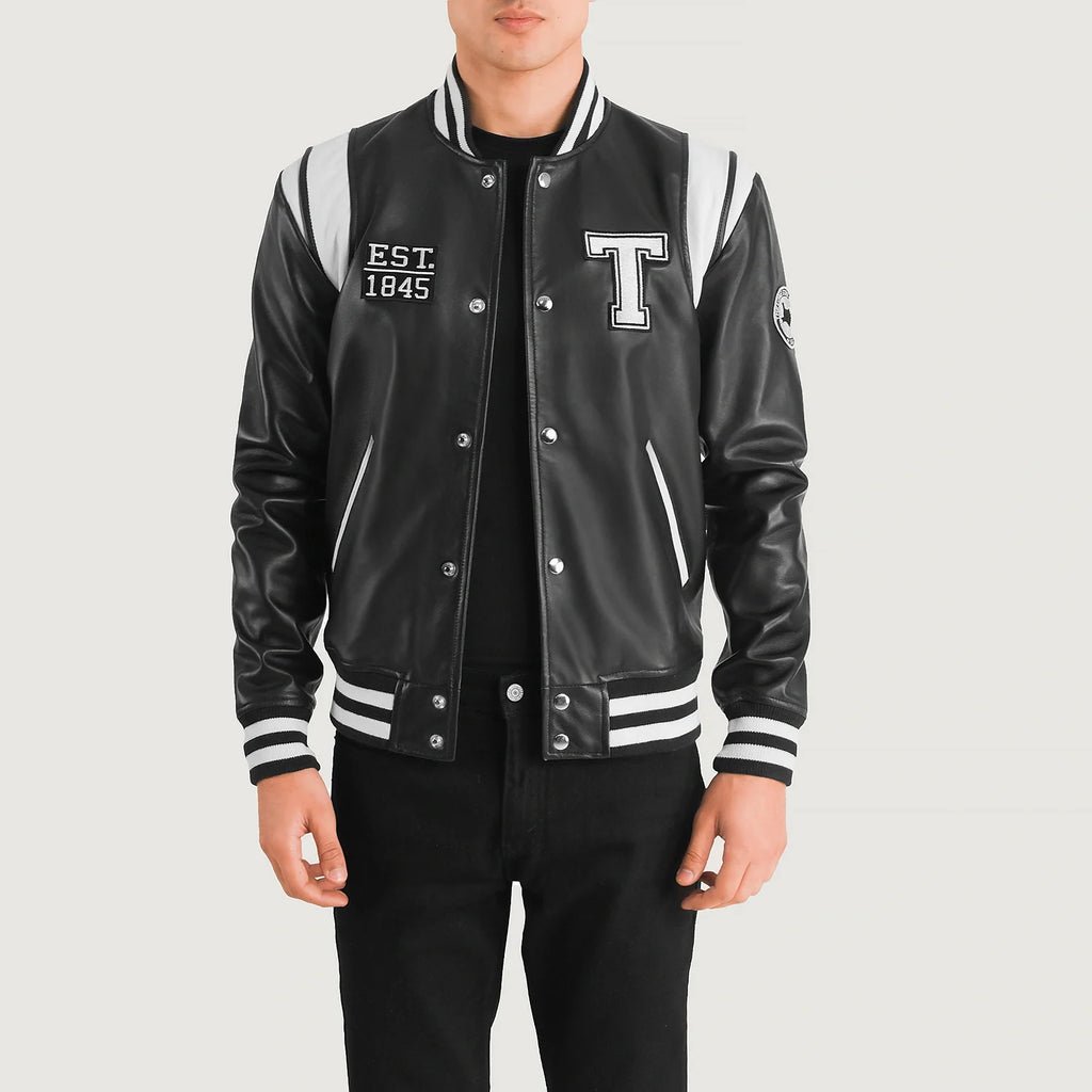 Liberte Texas Black Leather Varsity Jacket - Image 1