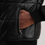Lucas Black Leather Puffer Bomber Jacket - Image 6