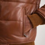 Lucas Brown Leather Puffer Bomber Jacket - Image 6