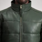 Lucas Green Leather Puffer Bomber Jacket - Image 6