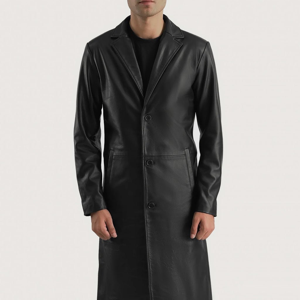 Mateo Black Leather Single Breasted Coat - Image 4