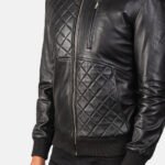 Moda Black Leather Bomber Jacket - Image 5