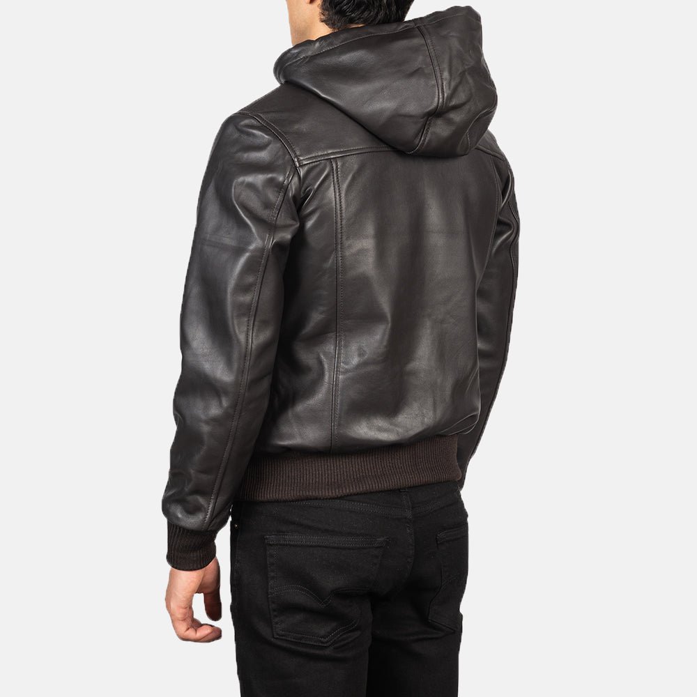 Nintenzo Brown Hooded Leather Bomber Jacket - Image 5