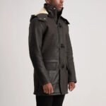 Nolan Tumbled Brown Leather Duffle Coat - Image 2